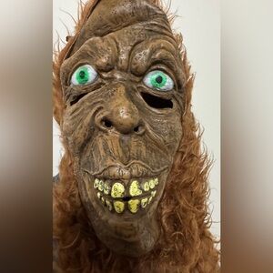 Brown Adult Monster Costume with Green Eyes and Faux Fur